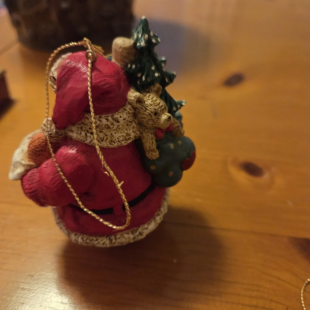 Set Of Santa Ornaments With Footballs One Resin (Roly Poly) And One Ceramic
